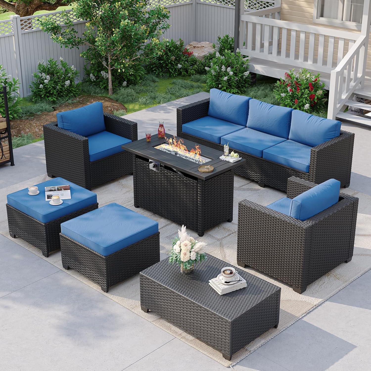 Outdoor Furniture Fire Pit - Navy Blue Outdoor Sectional Sofa with