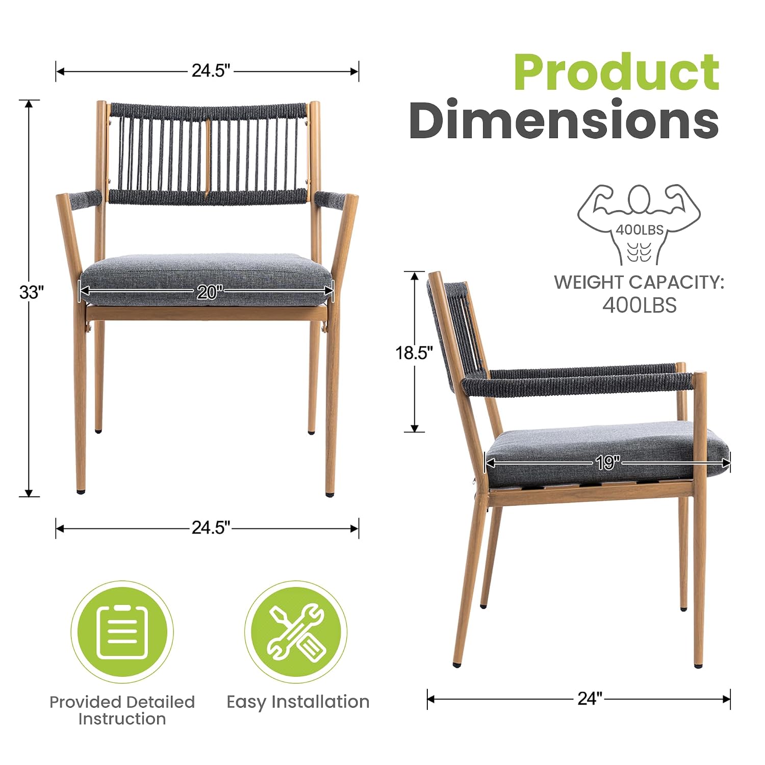 Outdoor Dining Chair Rope Back - Deck Chair Lounger recension och pris