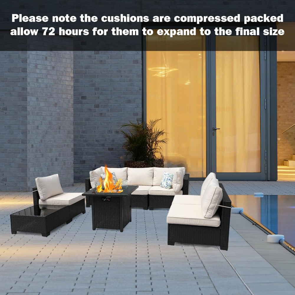 8-Piece Patio Furniture Rattan - Outdoor Furniture Fire Pit recension och pris