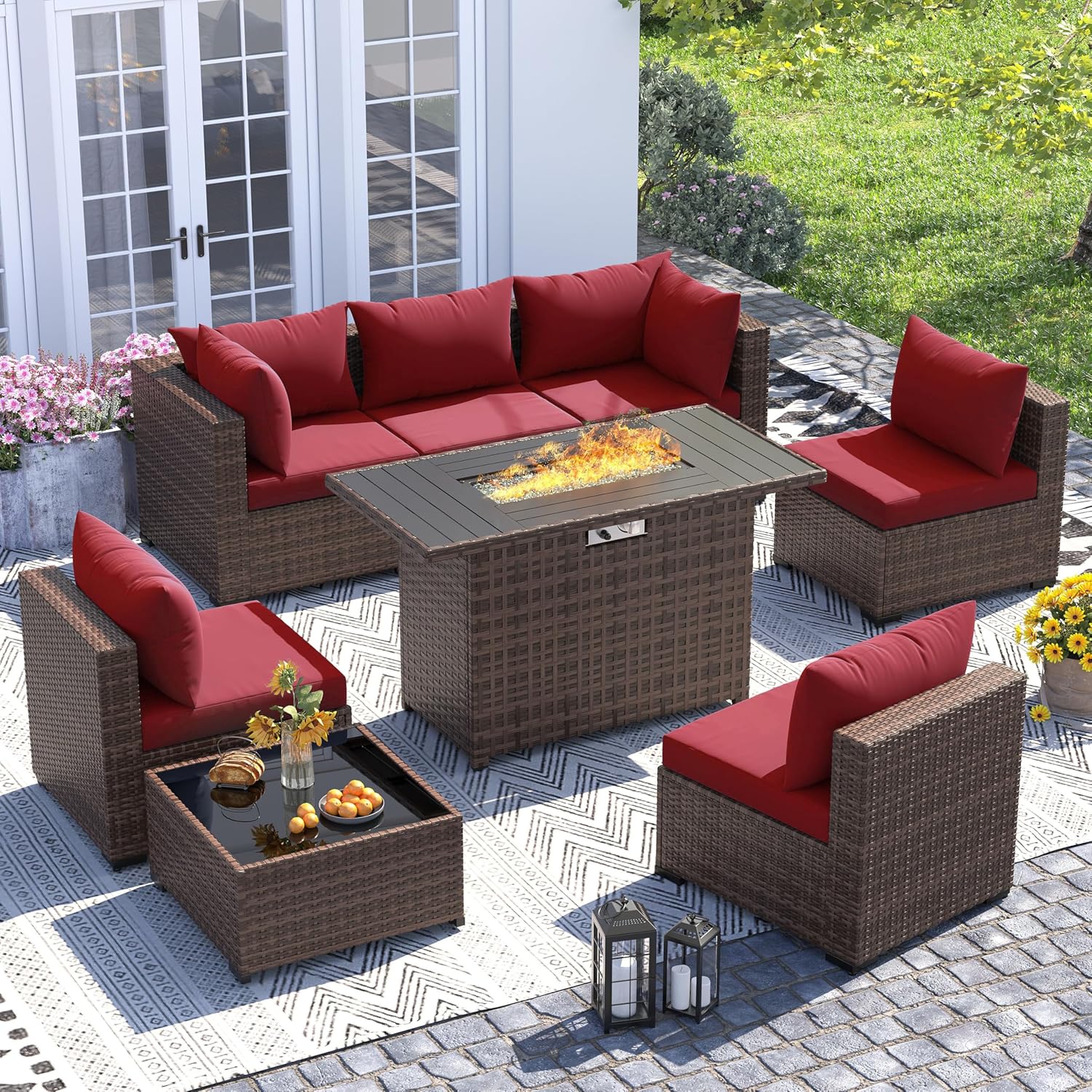 8pc All-Weather Wicker Section - Outdoor Furniture Fire Pit recension och pris