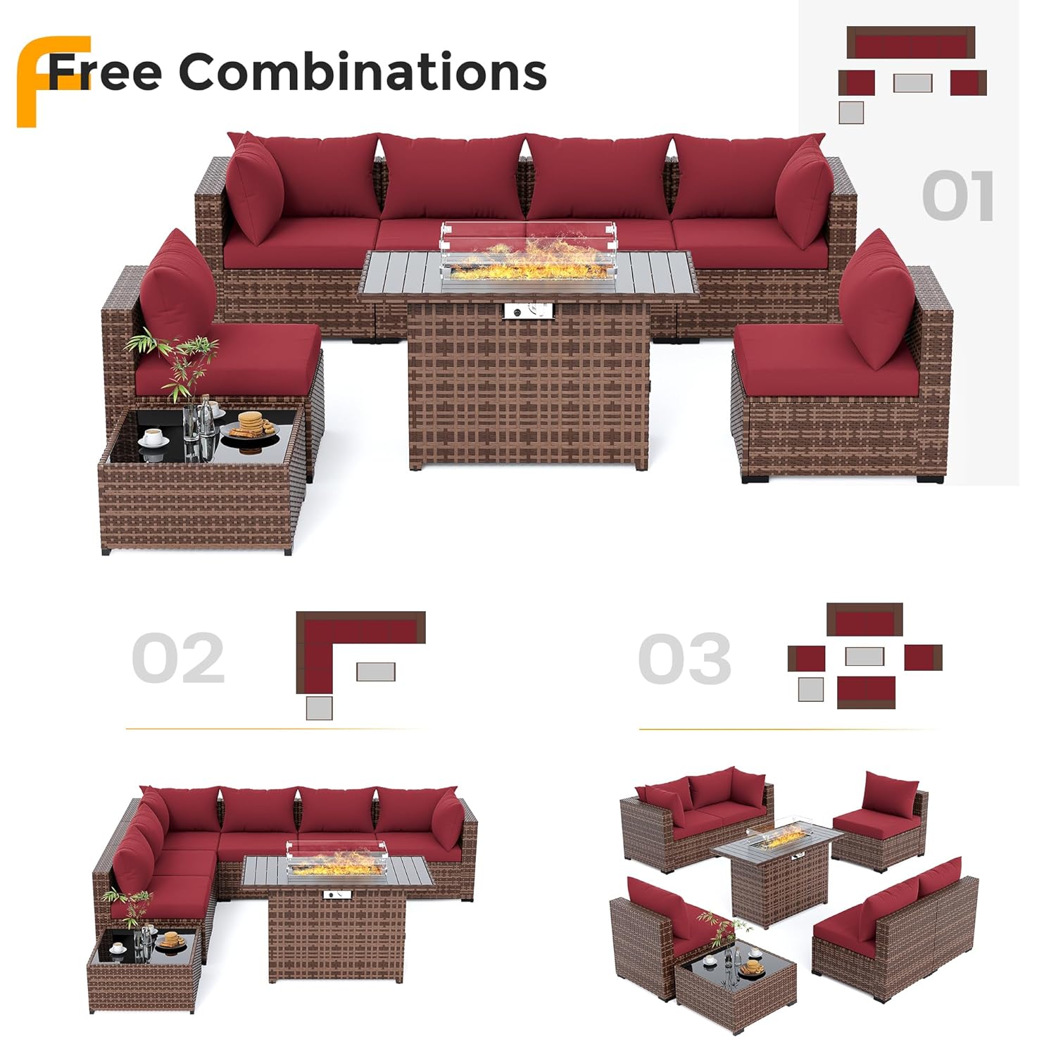 8pc All-Weather Wicker Section - Outdoor Furniture Fire Pit recension och pris