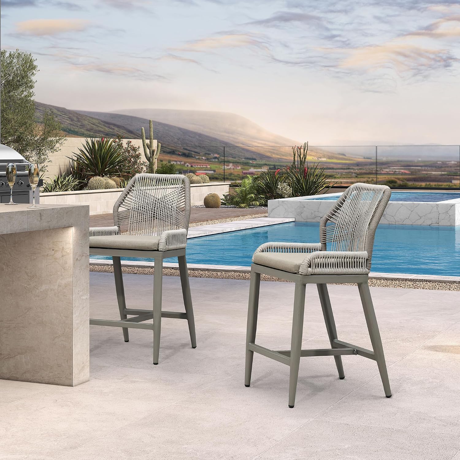 Taupe Bar Stools 2pcs, Light G - Outdoor Furniture Quick Dry recension och pris