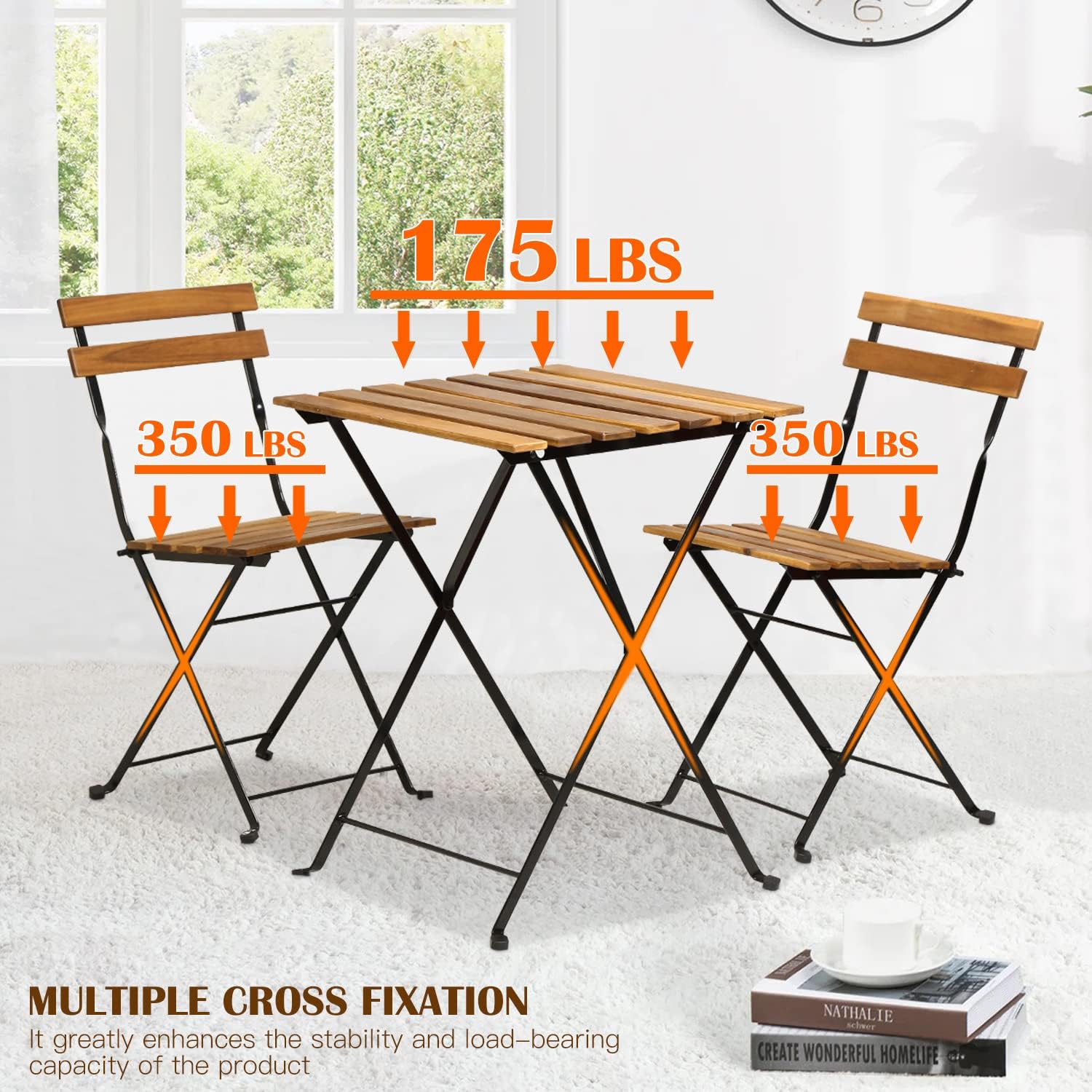 Natural wood 3-piece folding p - Outdoor Furniture Table And Chairs recension och pris