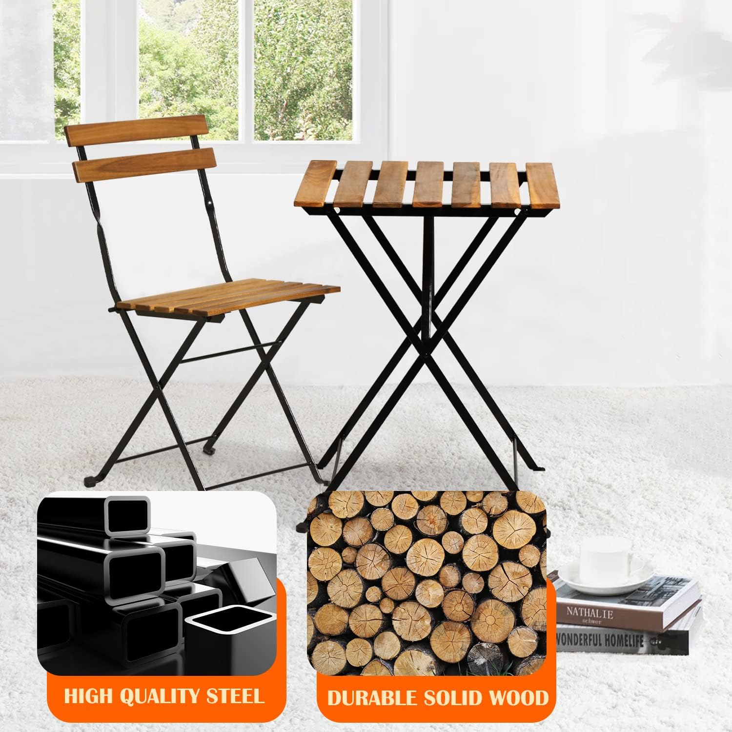 Natural wood 3-piece folding p - Outdoor Furniture Table And Chairs recension och pris