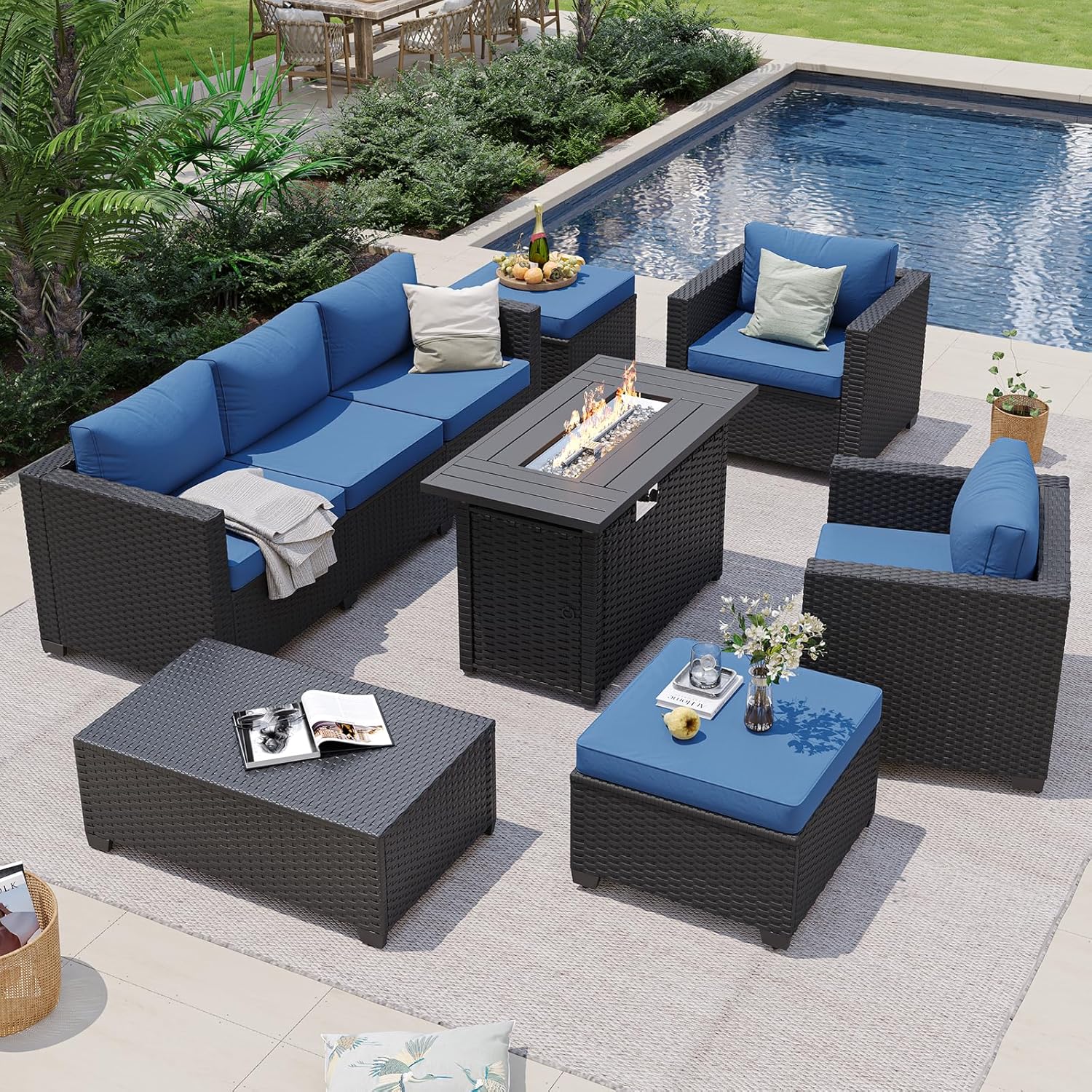Navy Blue Outdoor Sectional So - Outdoor Furniture Fire Pit recension och pris