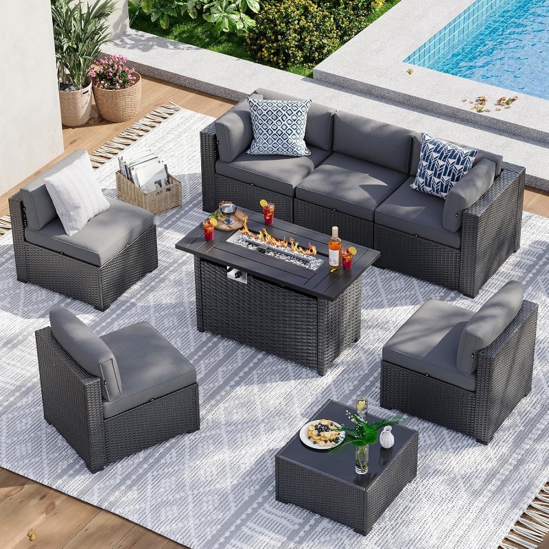 Aoxun 8 Piece Patio Furniture  - Outdoor Furniture Fire Pit recension och pris
